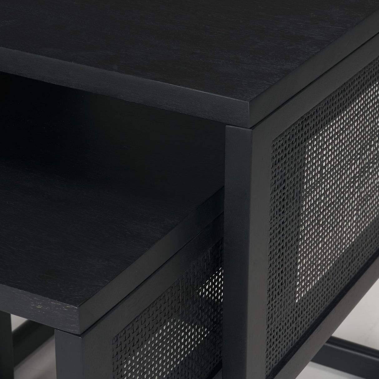 Grier Set of 2 Black Wood w/ Black Cane Nesting Accent Tables by Mercana at Eve Furniture