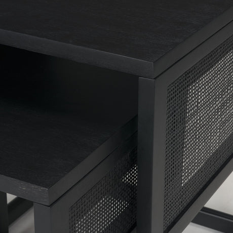 Grier Set of 2 Black Wood w/ Black Cane Nesting Accent Tables by Mercana at Eve Furniture