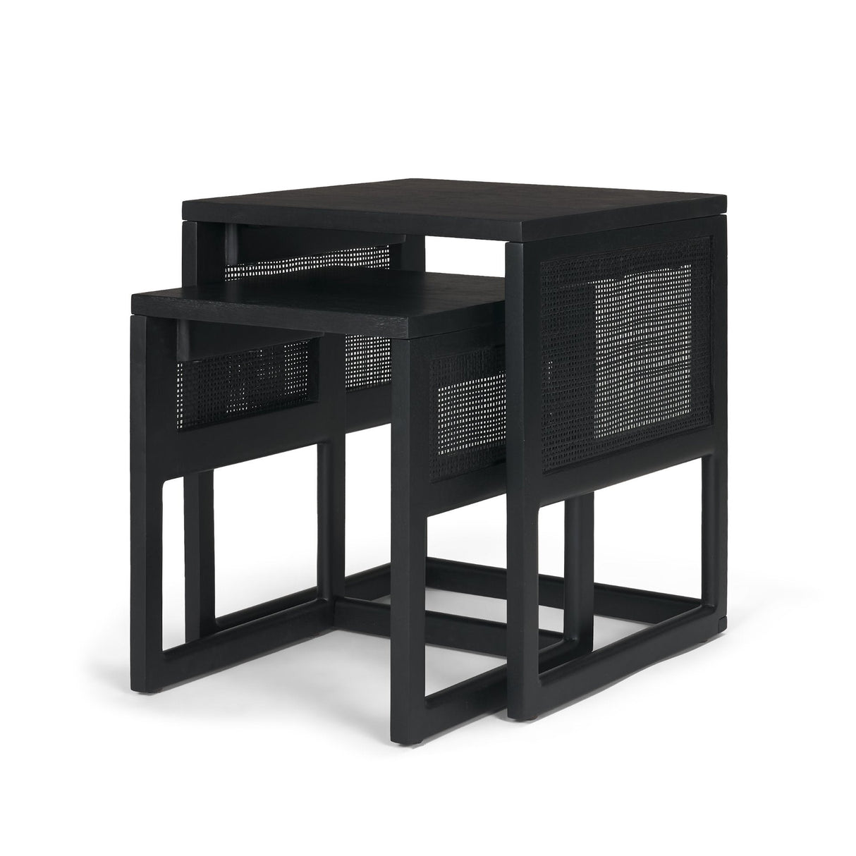 Grier Set of 2 Black Wood w/ Black Cane Nesting Accent Tables by Mercana at Eve Furniture
