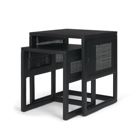Grier Set of 2 Black Wood w/ Black Cane Nesting Accent Tables by Mercana at Eve Furniture