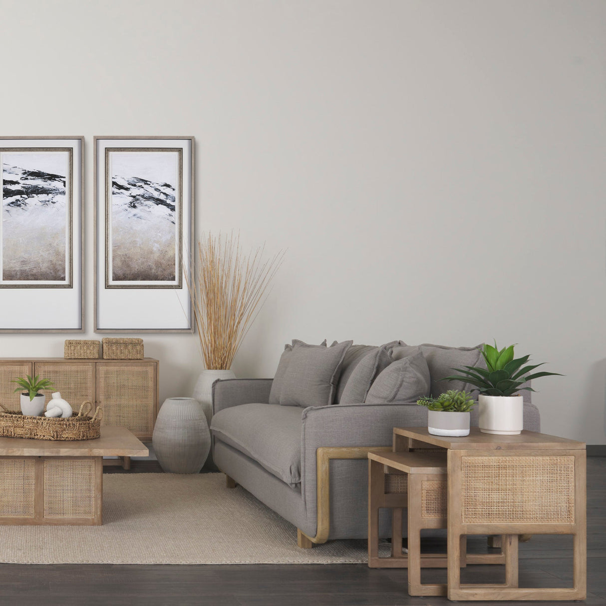 Grier Set of 2 Light Brown Solid Wood w/ Cane Nesting Accent Tables by Mercana at Eve Furniture