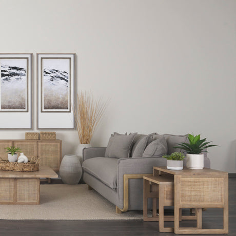 Grier Set of 2 Light Brown Solid Wood w/ Cane Nesting Accent Tables by Mercana at Eve Furniture