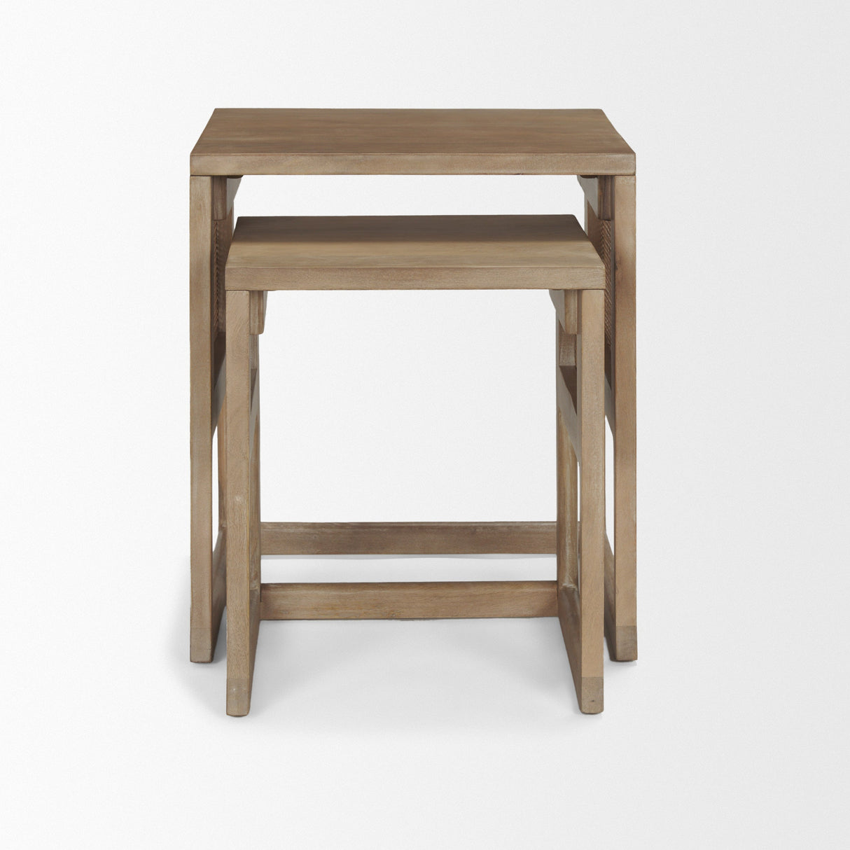 Grier Set of 2 Light Brown Solid Wood w/ Cane Nesting Accent Tables by Mercana at Eve Furniture