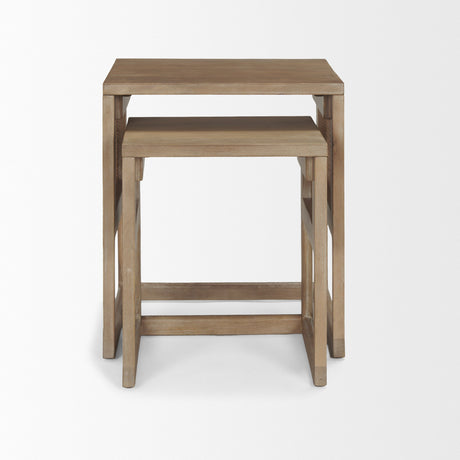 Grier Set of 2 Light Brown Solid Wood w/ Cane Nesting Accent Tables by Mercana at Eve Furniture