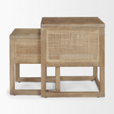 Grier Set of 2 Light Brown Solid Wood w/ Cane Nesting Accent Tables by Mercana at Eve Furniture
