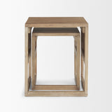 Grier Set of 2 Light Brown Solid Wood w/ Cane Nesting Accent Tables by Mercana at Eve Furniture