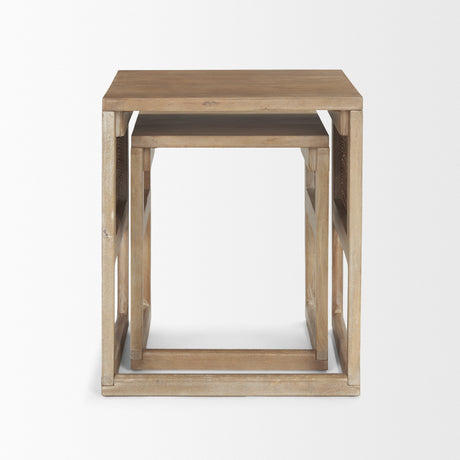 Grier Set of 2 Light Brown Solid Wood w/ Cane Nesting Accent Tables by Mercana at Eve Furniture