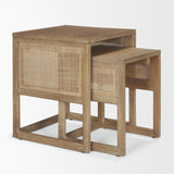 Grier Set of 2 Light Brown Solid Wood w/ Cane Nesting Accent Tables by Mercana at Eve Furniture