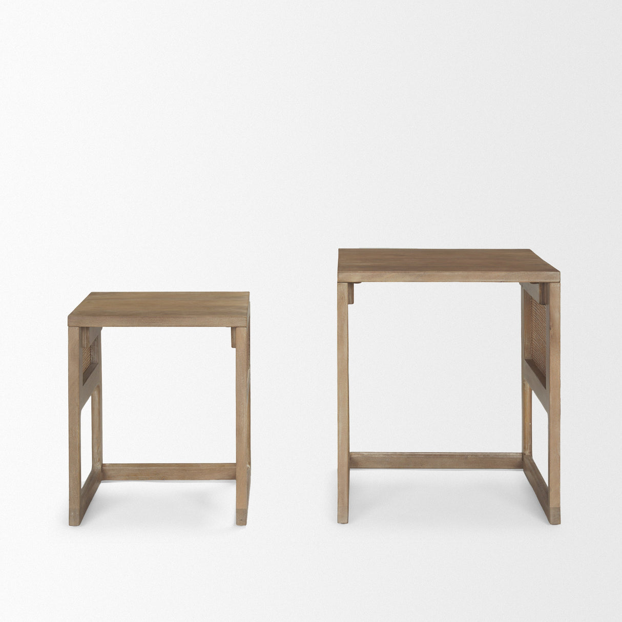 Grier Set of 2 Light Brown Solid Wood w/ Cane Nesting Accent Tables by Mercana at Eve Furniture