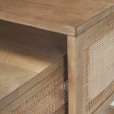 Grier Set of 2 Light Brown Solid Wood w/ Cane Nesting Accent Tables by Mercana at Eve Furniture