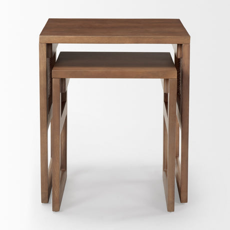 Grier Set of 2 Medium Brown Solid Wood w/ Cane Nesting Accent Tables by Mercana at Eve Furniture