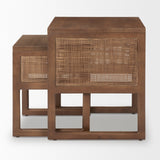 Grier Set of 2 Medium Brown Solid Wood w/ Cane Nesting Accent Tables by Mercana at Eve Furniture