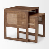 Grier Set of 2 Medium Brown Solid Wood w/ Cane Nesting Accent Tables by Mercana at Eve Furniture