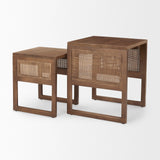Grier Set of 2 Medium Brown Solid Wood w/ Cane Nesting Accent Tables by Mercana at Eve Furniture