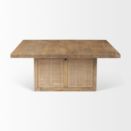 Grier Square Light Brown Wood w/ Cane Coffee Table by Mercana at Eve Furniture
