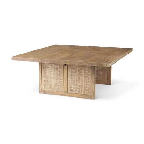 Grier Square Light Brown Wood w/ Cane Coffee Table by Mercana at Eve Furniture