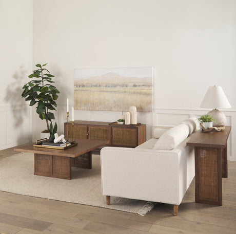 Grier Square Medium Brown Solid Wood w/ Cane Coffee Table by Mercana at Eve Furniture