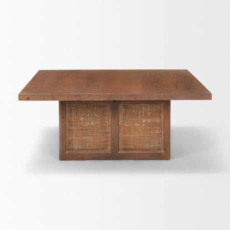 Grier Square Medium Brown Solid Wood w/ Cane Coffee Table by Mercana at Eve Furniture