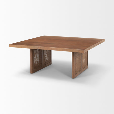 Grier Square Medium Brown Solid Wood w/ Cane Coffee Table by Mercana at Eve Furniture