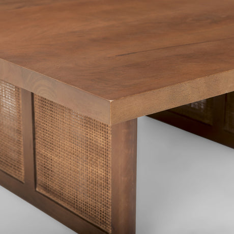 Grier Square Medium Brown Solid Wood w/ Cane Coffee Table by Mercana at Eve Furniture