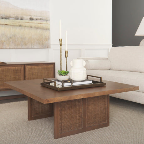 Grier Square Medium Brown Solid Wood w/ Cane Coffee Table by Mercana at Eve Furniture