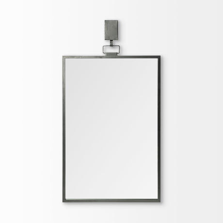 Grimm Rectangular Gray Metal Frame Mirror by Mercana at Eve Furniture