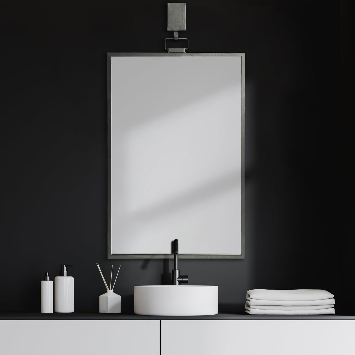 Grimm Rectangular Gray Metal Frame Mirror by Mercana at Eve Furniture
