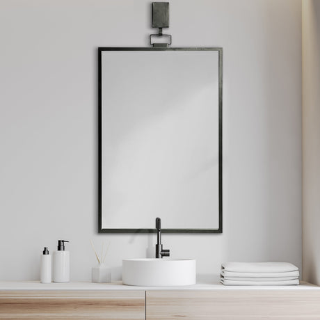 Grimm Rectangular Gray Metal Frame Mirror by Mercana at Eve Furniture