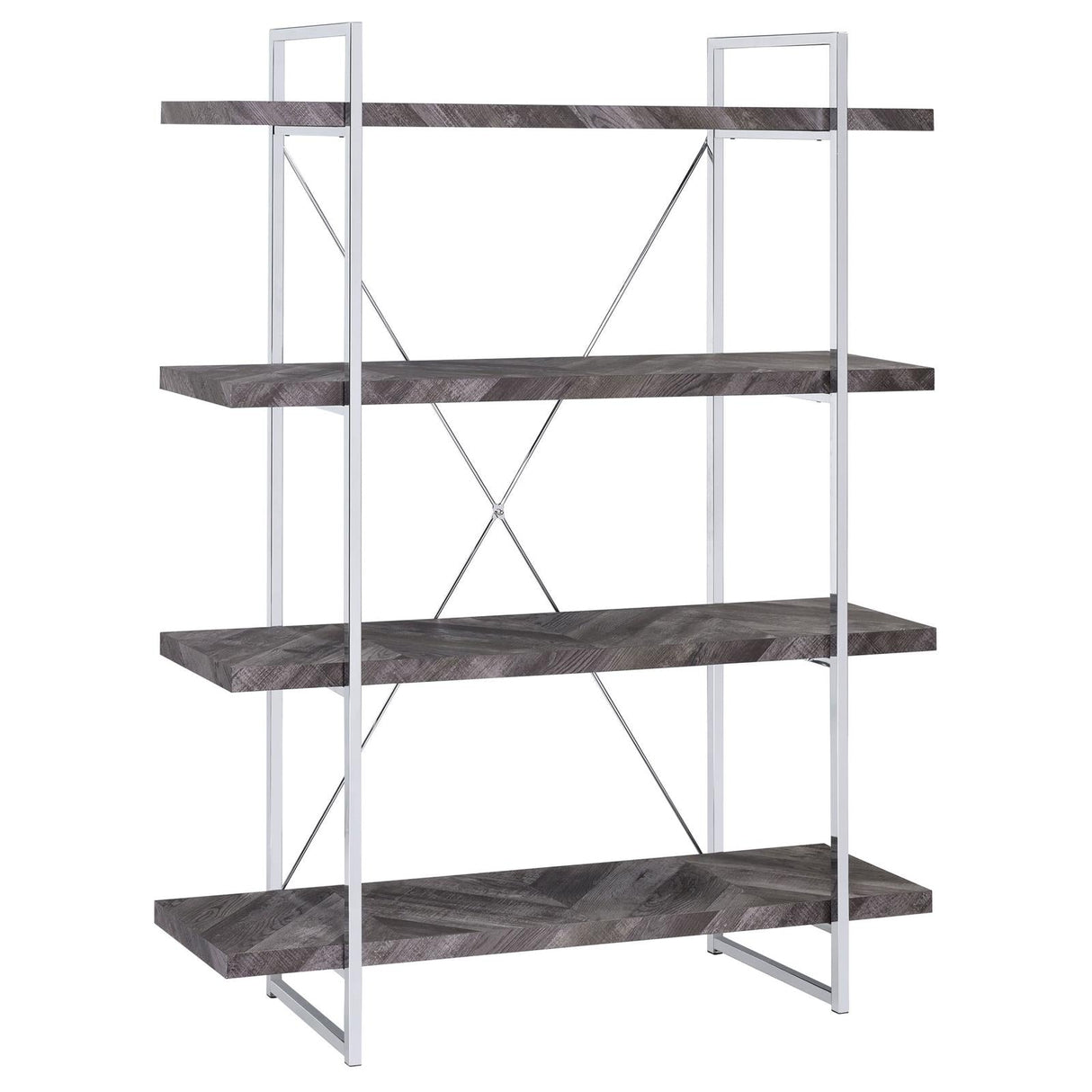 Grimma Rustic Gray Herringbone 4-Shelf Bookcase