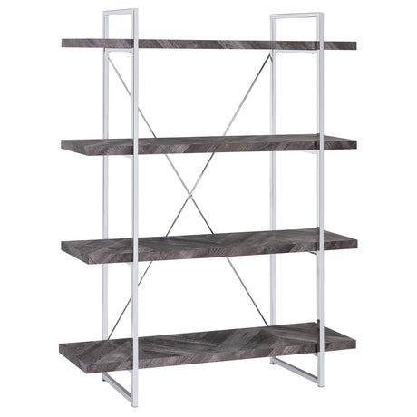 Grimma Rustic Gray Herringbone 4-Shelf Bookcase