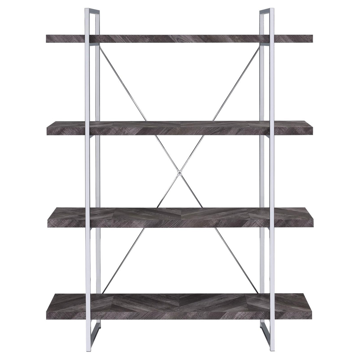 Grimma Rustic Gray Herringbone 4-Shelf Bookcase