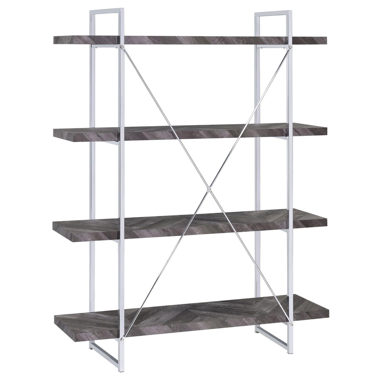 Grimma Rustic Gray Herringbone 4-Shelf Bookcase