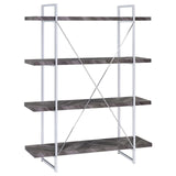 Grimma Rustic Gray Herringbone 4-Shelf Bookcase