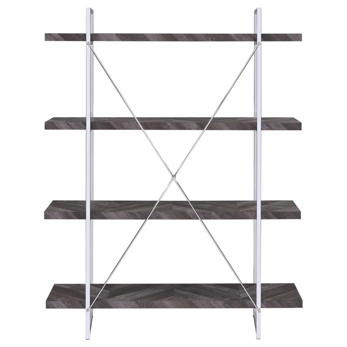 Grimma Rustic Gray Herringbone 4-Shelf Bookcase