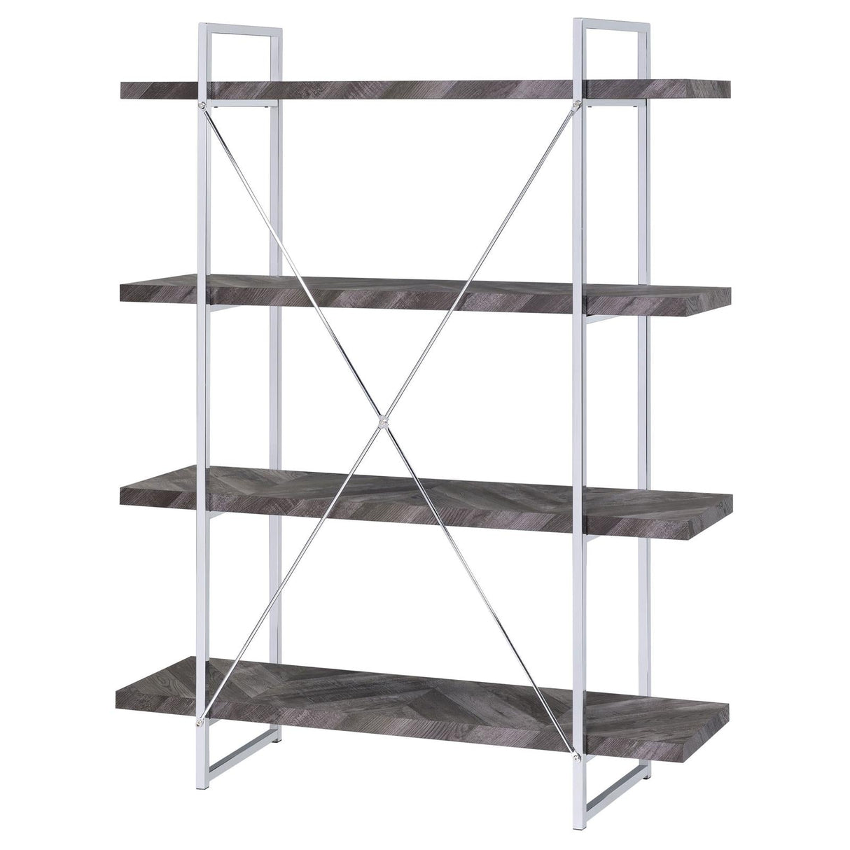 Grimma Rustic Gray Herringbone 4-Shelf Bookcase