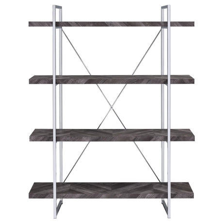 Grimma Rustic Gray Herringbone 4-Shelf Bookcase by Coaster at Eve Furniture