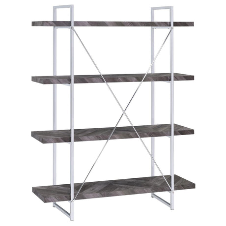Grimma Rustic Gray Herringbone 4-Shelf Bookcase by Coaster at Eve Furniture