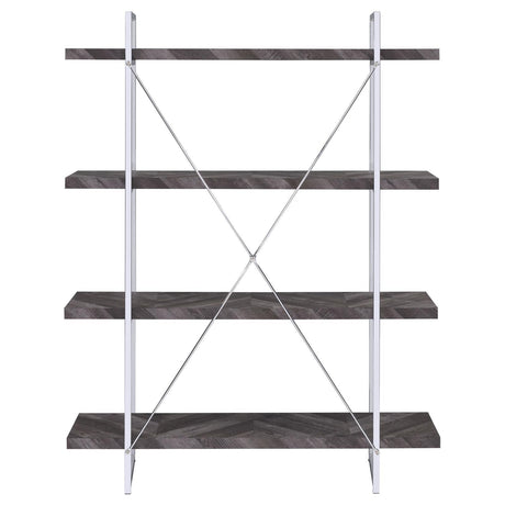 Grimma Rustic Gray Herringbone 4-Shelf Bookcase by Coaster at Eve Furniture