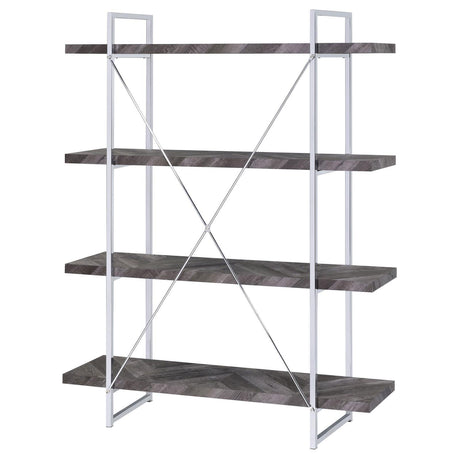 Grimma Rustic Gray Herringbone 4-Shelf Bookcase by Coaster at Eve Furniture