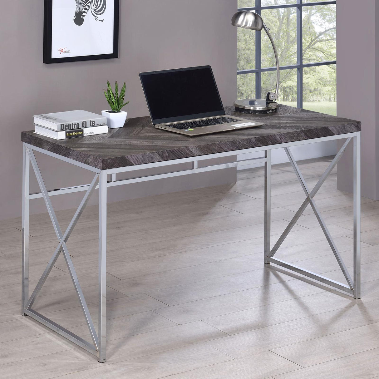 Grimma Rustic Gray Herringbone Writing Desk