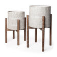 Groot Set of Two 11.8 x 23 Eggshell Ceramic Wooden Base Plant Stands by Mercana at Eve Furniture