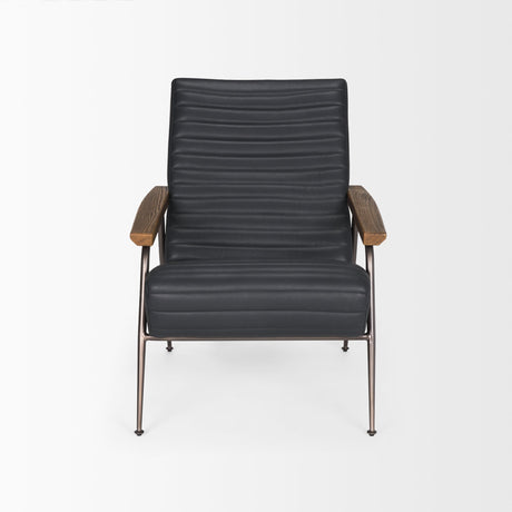Grosjean Black Leather w/ Black Metal Frame Accent Chair by Mercana at Eve Furniture