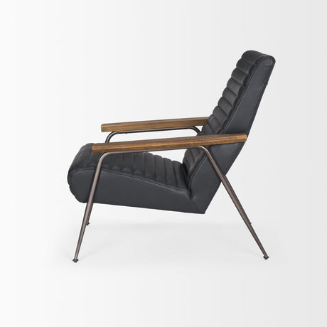 Grosjean Black Leather w/ Black Metal Frame Accent Chair by Mercana at Eve Furniture