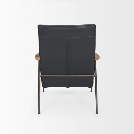 Grosjean Black Leather w/ Black Metal Frame Accent Chair by Mercana at Eve Furniture