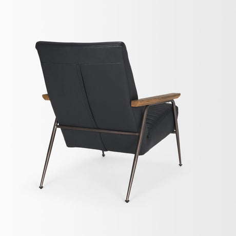 Grosjean Black Leather w/ Black Metal Frame Accent Chair by Mercana at Eve Furniture