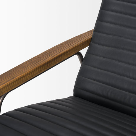 Grosjean Black Leather w/ Black Metal Frame Accent Chair by Mercana at Eve Furniture