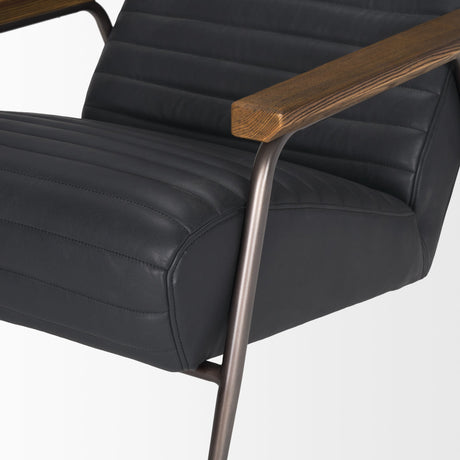 Grosjean Black Leather w/ Black Metal Frame Accent Chair by Mercana at Eve Furniture