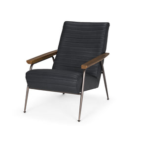 Grosjean Black Leather w/ Black Metal Frame Accent Chair by Mercana at Eve Furniture