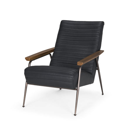 Grosjean Black Leather w/ Black Metal Frame Accent Chair by Mercana at Eve Furniture