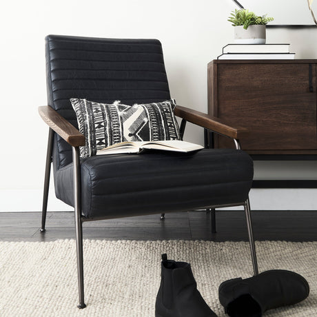 Grosjean Black Leather Wrap Metal Frame Accent Chair by Mercana at Eve Furniture